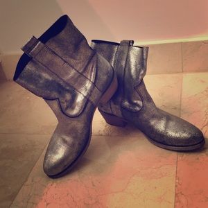 Silver and black leather cowboy booties